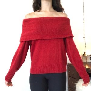 Red off shoulder knit sweater